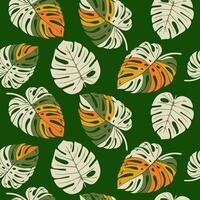 Monstera Blatt nahtlos Muster, Hand gezeichnet botanisch, Frühling und Sommer- Zeit, Grün Stil, natürlich Ornamente zum Textil, Stoff, Hintergrund, Hintergrund. vektor