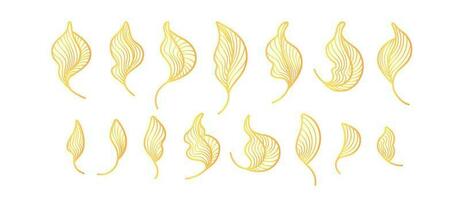 golden Blätter, Kunst Deko Linie einstellen Grafik Tee Pflanze vektor