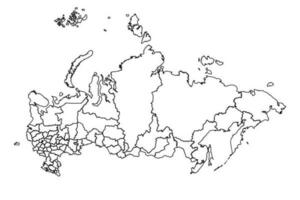 översikt skiss Karta av ryssland med stater och städer vektor