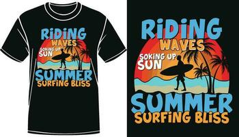 sommar surfing salighet, sommar årgång retro grafisk t-shirt design vektor