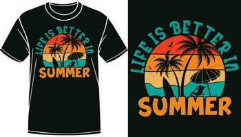 Leben ist besser im Sommer- retro Jahrgang Sonnenuntergang Design, Sommer- Grafik Vektor Design zum T-Shirt, Banner, Kapuzenpullover, Hintergrund, Deckel, usw
