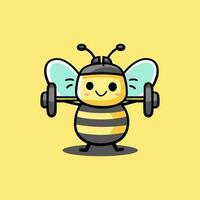 Vektor Logo Illustration Fitness von ein Biene und Hantel eben Karikatur Illustration 3