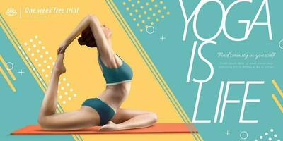 Yoga ist Leben Banner Anzeigen mit Frau üben auf Yoga Matte im 3d Illustration vektor