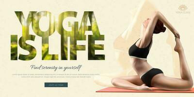 kvinna praktiserande yoga på yoga matta i 3d illustration, yoga kurs annonser vektor