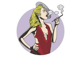 rökning lady karaktär årgång borlesk logotyp vektor