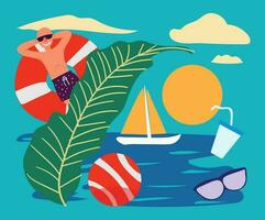 sommar tid strand platt vektor konst illustration bakgrund copy