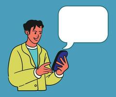 ein Mann SMS Hand gezeichnet Charakter eben Copyspace Illustration vektor