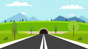 tunnel väg med natur landskap.naturligt scen med gata till tunnel och himmel bakgrund.vektor illustration vektor