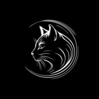 minimalistisch runden Logo Vorlage, Weiß Symbol von Katze Porträt Silhouette auf schwarz Hintergrund, modern Logo Konzept zum Geschäft Identität, T-Shirts drucken, Tätowierung. Vektor Illustration.