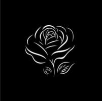 Rose Blume Logo Vorlage, Weiß Symbol von blühen Rose Blütenblätter Silhouette auf schwarz Hintergrund, Boutique Logo Konzept, kosmetisch Emblem, Tätowierung. Vektor Illustration