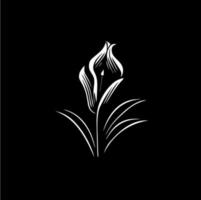 minimalistisch Seerose Logo Vorlage, Weiß Symbol von Lilie Blütenblätter Blume Silhouette auf schwarz Hintergrund, Yoga Logo Konzept, kosmetisch Emblem, Tätowierung. Vektor Illustration