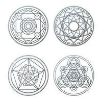 uppsättning av 4 grå alkemi cirklar. magi geometrisk cirklar vektor