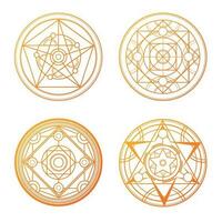 einstellen von 4 Orange Magie Kreise. mysteriös alchemistisch Kreise vektor