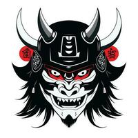 oni Maske tätowieren T-Shirt. schwarz maskiert Samurai. traditionell japanisch Krieger. Jahrgang isoliert Vektor Illustration. Militär- Design und Kunst Element Konzept