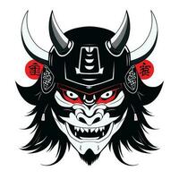 på i mask tatuering t-shirt. svart maskerad samuraj. traditionell japansk krigare. årgång isolerat vektor illustration. militär design och konst element begrepp