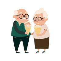 äldre människor friska aktiva livsstil platt sammansättning med senior par äter is grädde på vit vektor illustration. mormor och farfar