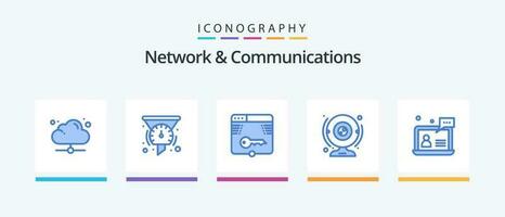 nätverk och kommunikation blå 5 ikon packa Inklusive dator. kamera. prestanda. kam. form. kreativ ikoner design vektor