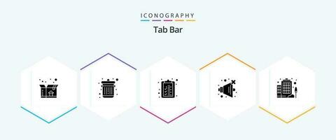 Tab Bar 25 Glyphe Symbol Pack einschließlich . . Liste. Unternehmen. Gebäude vektor