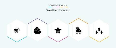väder 25 glyf ikon packa Inklusive . väder. ansikte. droppar. Sol vektor