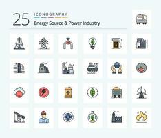 energi källa och kraft industri 25 linje fylld ikon packa Inklusive konstruktion. släppa. natur. olja. bensin vektor
