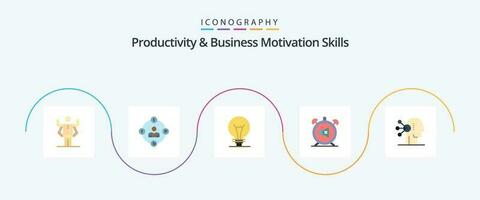 Produktivität und Geschäft Motivation Kompetenzen eben 5 Symbol Pack einschließlich Klang. stumm. Prokrastination. Uhr. die Glühbirne vektor