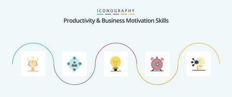 produktivitet och företag motivering Kompetens platt 5 ikon packa Inklusive ljud. stum. uppskjutande. klocka. glödlampa vektor