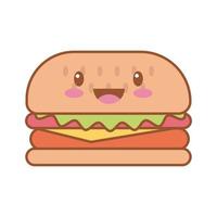 leckerer Burger Fast Food Kawaii Line and Fill Style vektor