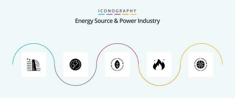 Energie Quelle und Leistung Industrie Glyphe 5 Symbol Pack einschließlich Globus. Öl. Leistung. Industrie. Leistung vektor