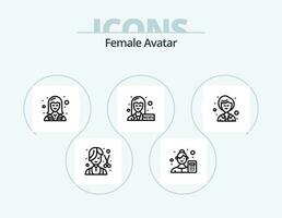kvinna avatar linje ikon packa 5 ikon design. dansare. arbetstagare. basketboll spelare. tekniker. elektriker vektor