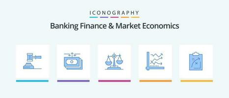 Bankwesen Finanzen und Markt Wirtschaft Blau 5 Symbol Pack einschließlich Gesetz. Richter. Dollar. Gericht. Bericht. kreativ Symbole Design vektor