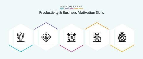 produktivitet och företag motivering Kompetens 25 linje ikon packa Inklusive sandklocka. kontrollera. uppskjutande. koncentration. av vektor