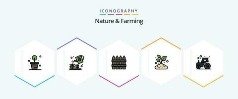 natur och jordbruk 25 fylld linje ikon packa Inklusive jordbruk. lantbruk. jordbruk. små. jordbruk vektor