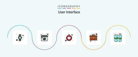 användare gränssnitt linje fylld platt 5 ikon packa Inklusive . plats. på. gps. portfölj vektor