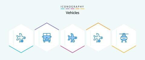 Fahrzeuge 25 Blau Symbol Pack einschließlich Aktualisierung. Flug. Transport. Transport. Flugzeug vektor