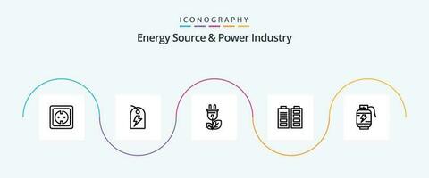 Energie Quelle und Leistung Industrie Linie 5 Symbol Pack einschließlich Akkumulator. Leistung. Energie. Batterie. Leistung vektor