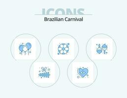 Brasilianer Karneval Blau Symbol Pack 5 Symbol Design. maracas. Spiel. Luftballons. Fußball. Ball vektor