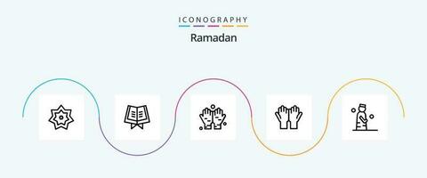 ramadan linje 5 ikon packa Inklusive bön . muslim . helig . namaz vektor