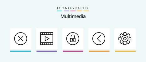Multimedia Linie 5 Symbol Pack einschließlich zurück. Medien Spieler. Medien. Medien. Video Spieler. kreativ Symbole Design vektor
