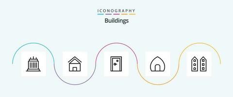 byggnader linje 5 ikon packa Inklusive casa. antik byggnad. hus. fylld. dörr vektor