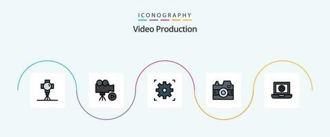 Video Produktion Linie gefüllt eben 5 Symbol Pack einschließlich Laptop. Foto. Film. Medien. Rahmen vektor