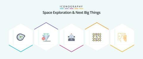 Plats utforskning och Nästa stor saker 25 platt ikon packa Inklusive rutnät. förbindelse. krita. chip. emotionell vektor