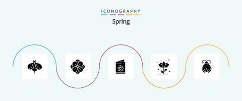 Frühling Glyphe 5 Symbol Pack einschließlich Käfer. Natur. Geschäft Karte. Blume. Flora vektor