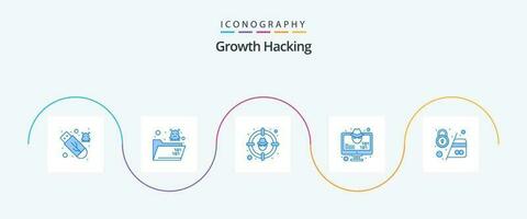 hacken Blau 5 Symbol Pack einschließlich Geldautomat. Monitor. Cyber. Hacker. Ziel vektor