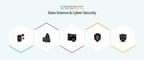 Daten Wissenschaft und Cyber Sicherheit 25 Glyphe Symbol Pack einschließlich Zugang. Schutz. Kredit. Passwort. Daten vektor