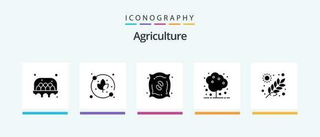lantbruk glyf 5 ikon packa Inklusive trädgård. lantbruk. gödningsmedel. växt. träd. kreativ ikoner design vektor