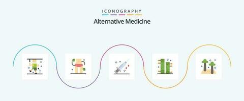 Alternative Medizin eben 5 Symbol Pack einschließlich Pilze. Pflanze. Gesundheitspflege. Garten. Bambus vektor