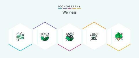 Wellness 25 gefüllte Linie Symbol Pack einschließlich gesund. Brokkoli. Symbol. Infusion. Grün Tee vektor