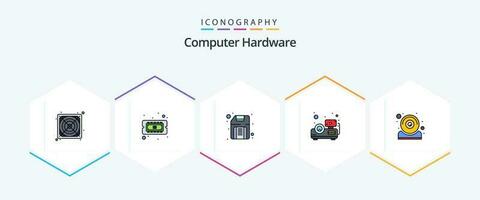 Computer Hardware- 25 gefüllte Linie Symbol Pack einschließlich Webcam. Hardware. Scheibe. Computer. Präsentation vektor