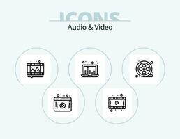 Audio- und Video Linie Symbol Pack 5 Symbol Design. . Kassette. Netz. Audio- Band. Video vektor