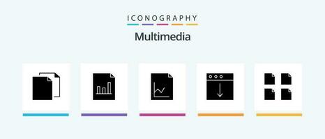 Multimedia Glyphe 5 Symbol Pack einschließlich . herunterladen. Dateien. kreativ Symbole Design vektor